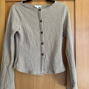 See You Monday Textured Brown Button-Up, brand new!